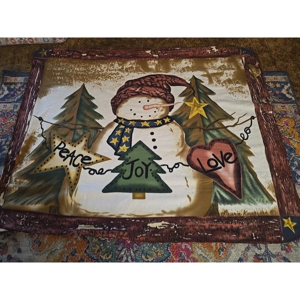 laurie korsgarden snowman fleece blanket 48x48